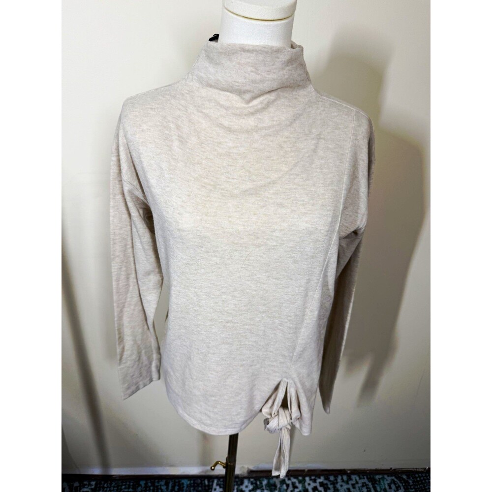Simply Vera Vera Wang Womens Pullover Knit Top S Beige Cowl Neck Tie Accent 390